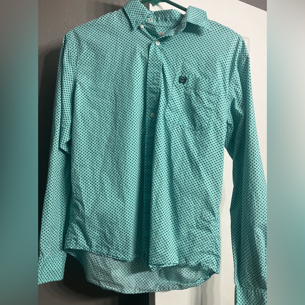 Boys youth xl (16) Cinch Teal and Black Button Down Shirt
